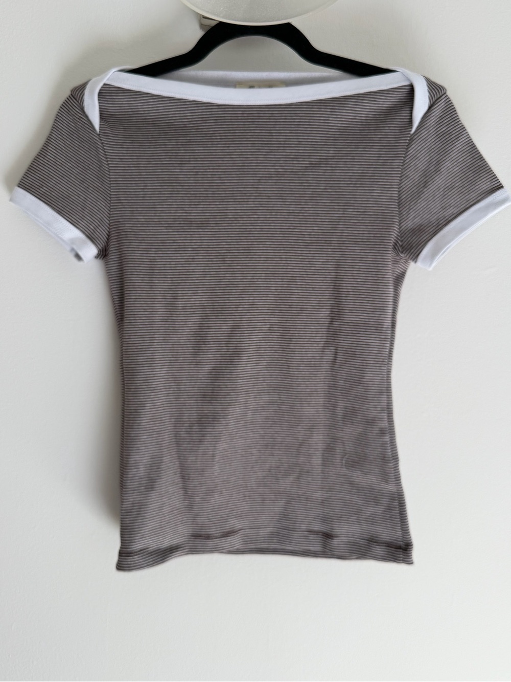 Madewell Taupe and White Striped Ringer Tee